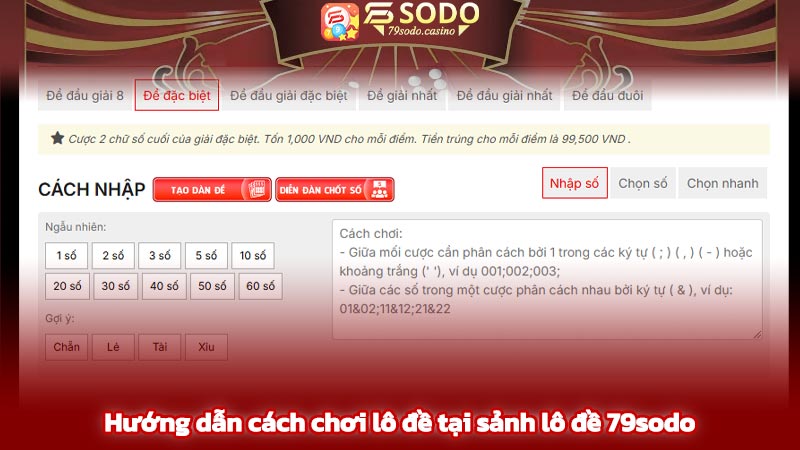 Hướng dẫn cách chơi lô đề tại sảnh lô đề 79sodo